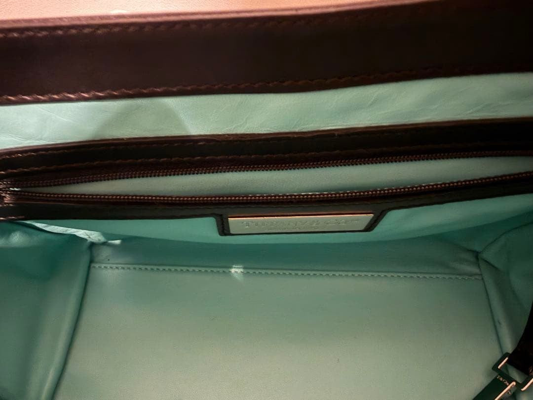 TIFFANY & CO Color Block 2 Way Chain Shoulder Hand Bag Black Gray Leather