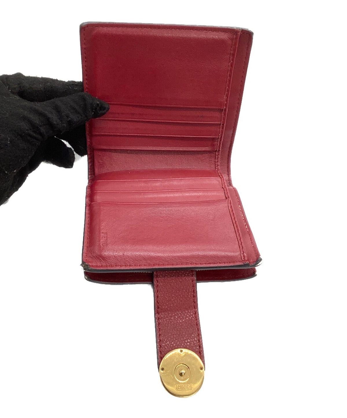 FENDI F is Fendi Zucca Bifold Wallet Brown Red Embossed Leather Gold Hardware