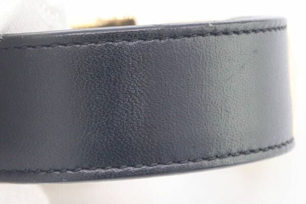 SAINT LAURENT YSL Gold Tone Studded Black Leather Bracelet Bangle L 15cm 5.9in