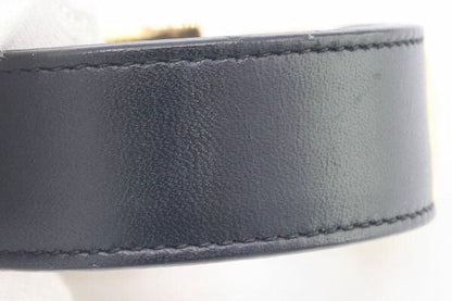 SAINT LAURENT YSL Gold Tone Studded Black Leather Bracelet Bangle L 15cm 5.9in