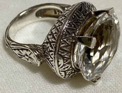 Stephen Dweck Sterling Silver 925 Ring Clear Natural Stone Filigree Size US5.5-6