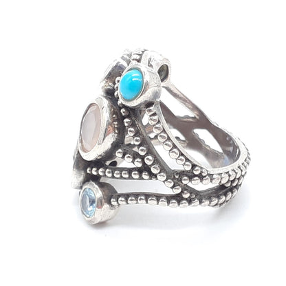 Stephen Dweck Sterling Silver Rose Quartz Turquoise Ring Size US 6.5 Used Women