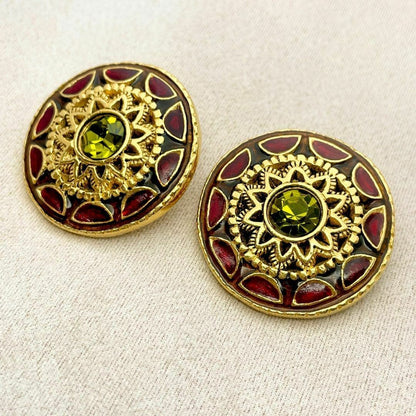 Christian Lacroix Vtg Gold Large Statement Clip Earrings Color Stone Red Used