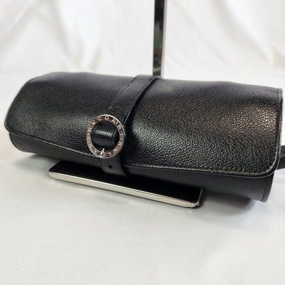 Excellent Rare Bvlgari Black Leather Accessories Jewelry Case Travel Portable