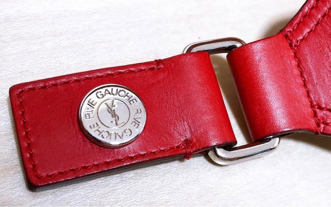 Yves Saint Laurent Rive Gauche Red Leather Bracelet Bangle Used Japan