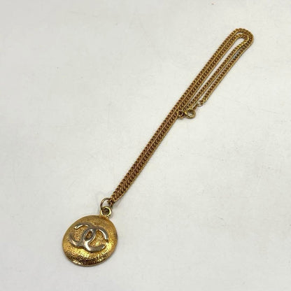 CHANEL Coco Mark Pendant Necklace Gold Tone Vintage Jewelry Round Medallion