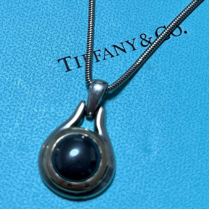 Tiffany & Co 1999 Hematite Silver 925 & 18K Gold 750 Wire Necklace Pendant Used