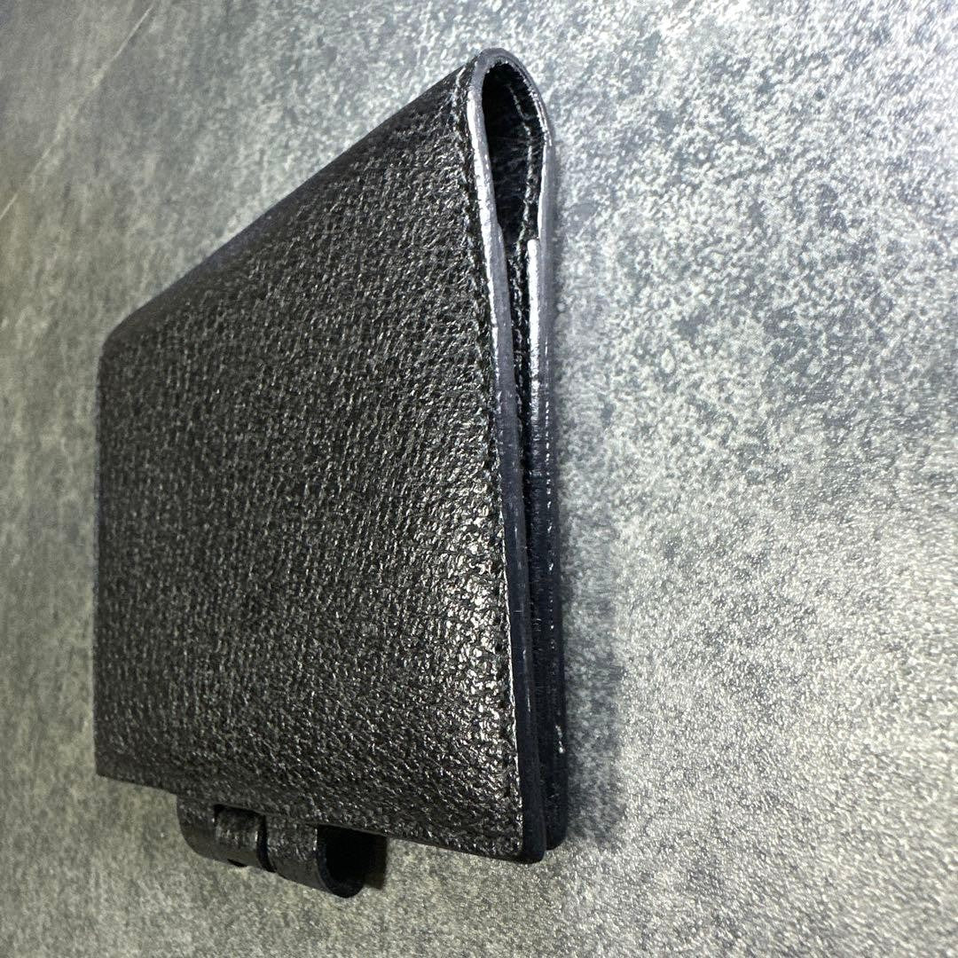 GUCCI Mini Notebook Memo Pad Cover Case Black Leather Pen Loop 8x10.5cm Vintage