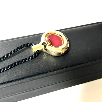 HERMES Paris Perfume Bottle Pendant Necklace Gold Bordeaux 27.6in Auth France