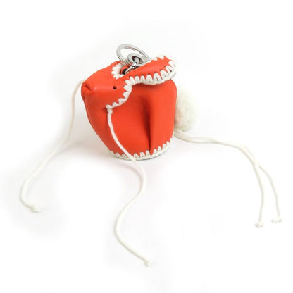 LOEWE Orange Leather Rabbit Mini Coin Case Bag Charm Keyring Used Excellent