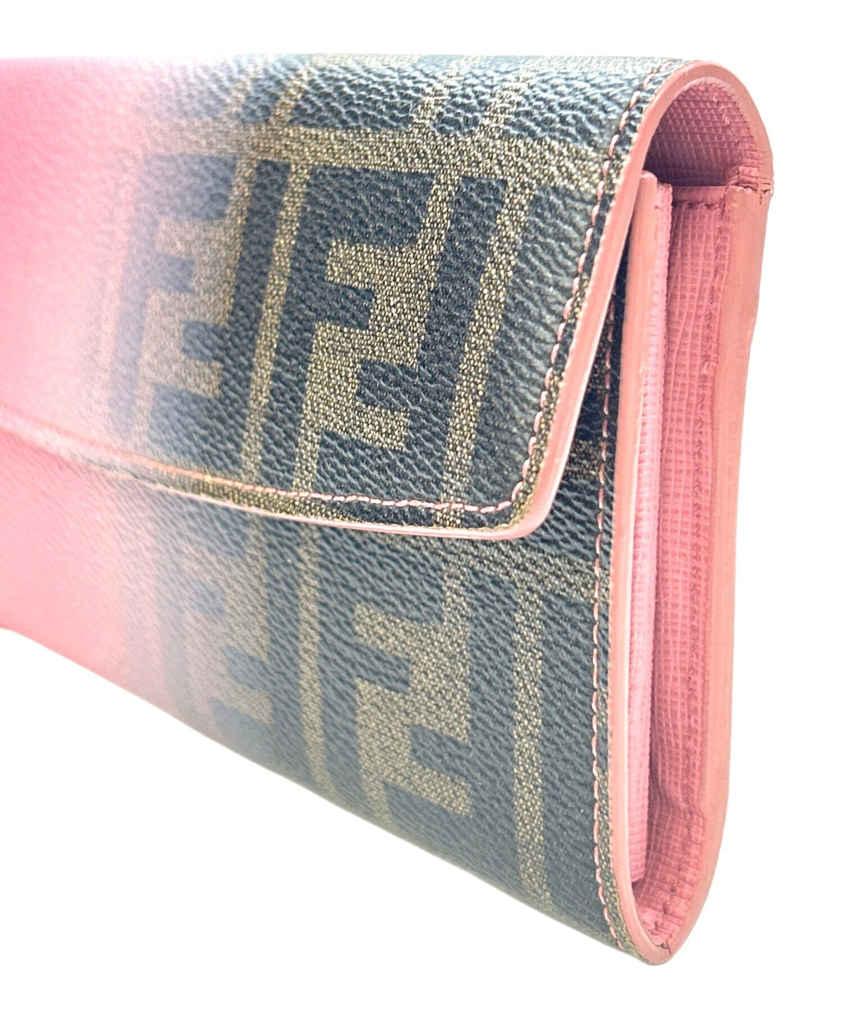 FENDI Zucca Long Wallet Trifold Pink Brown Gradient PVC Canvas Leather Women