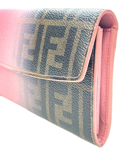 FENDI Zucca Long Wallet Trifold Pink Brown Gradient PVC Canvas Leather Women
