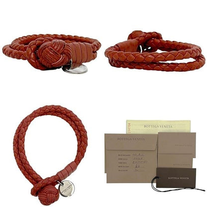 Bottega Veneta Authentic Intrecciato Red Leather Bracelet 15.5 cm 6.1" Silver