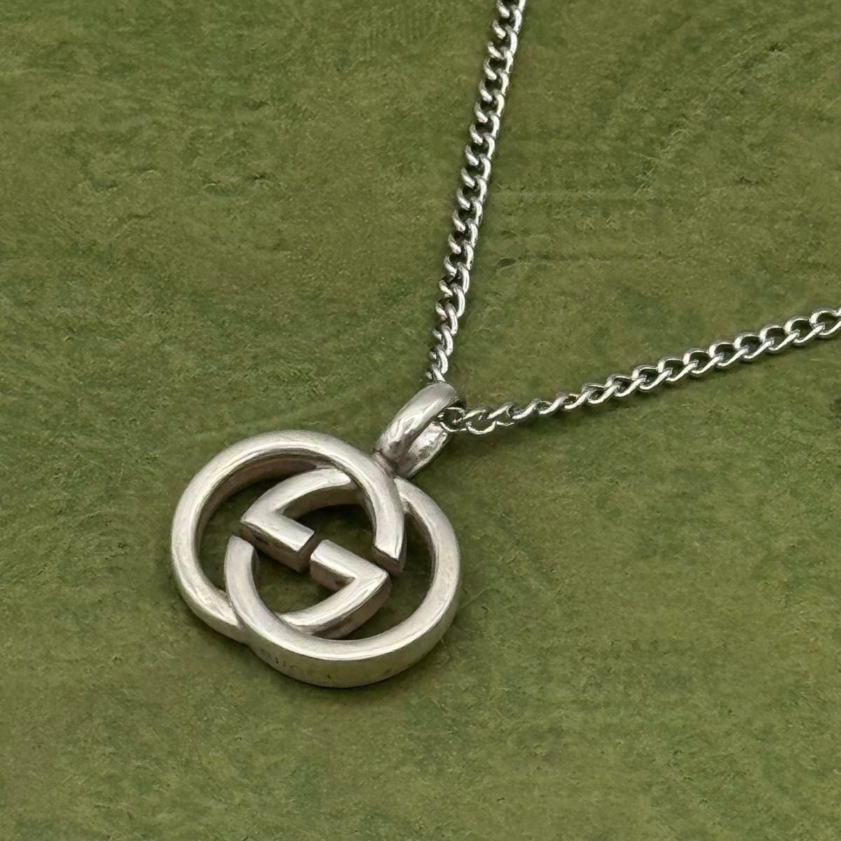 Gucci Authentic Interlocking Double G 925 Pendant Necklace Silver 15x20mm 50 cm