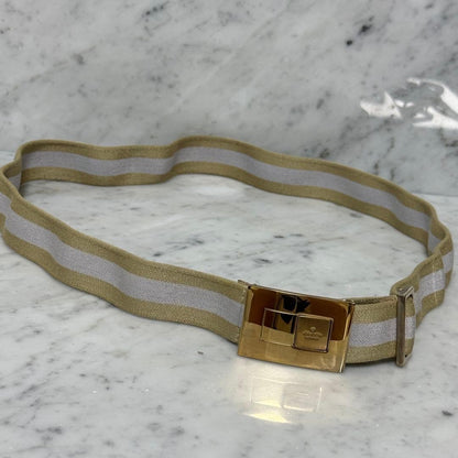 Gucci Gold Tone Buckle Elastic Belt Shelly Line Beige 90 cm 35.4" W 2.9 cm 1.1"