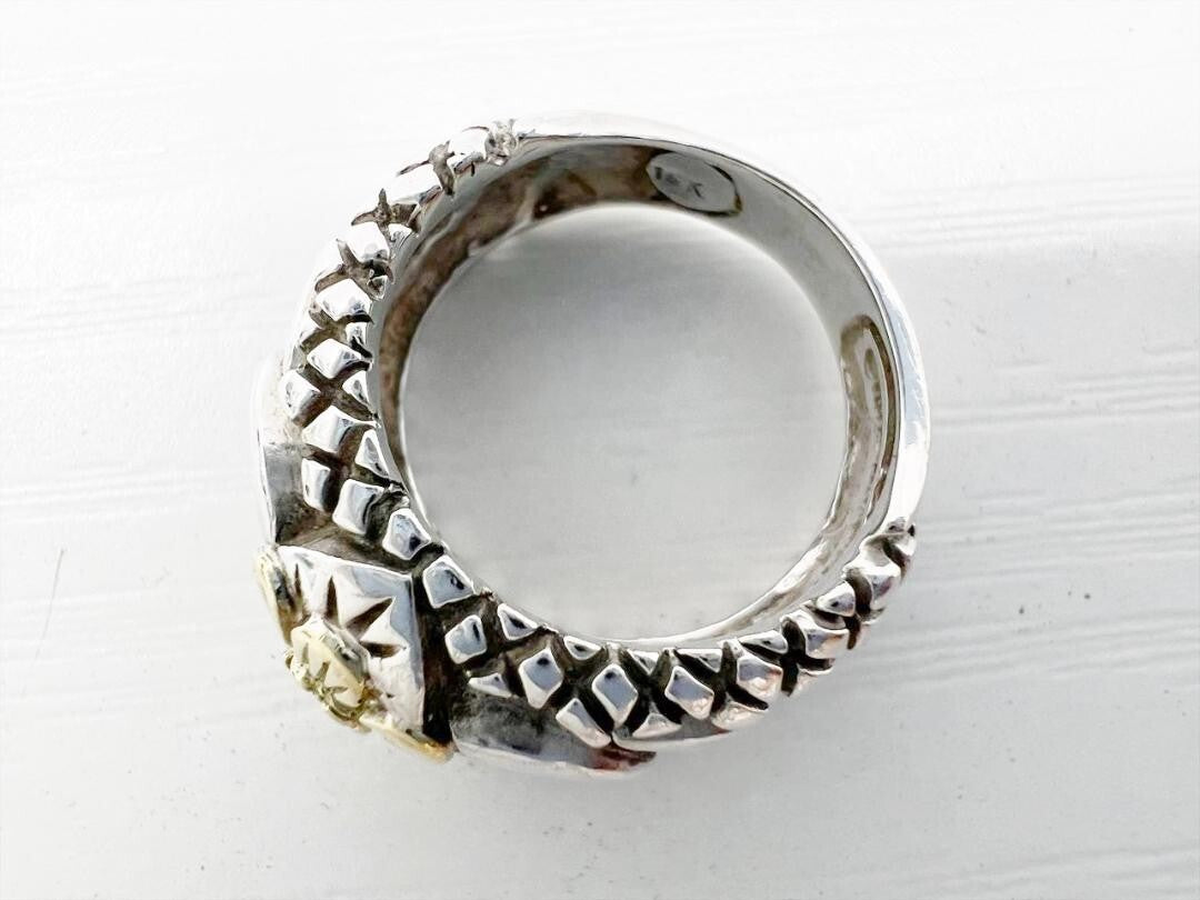 Stephen Dwek Sterling Silver 925 Yellow Gold K18 Pair Flower Ring Size US 4.25