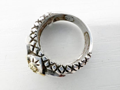 Stephen Dwek Sterling Silver 925 Yellow Gold K18 Pair Flower Ring Size US 4.25
