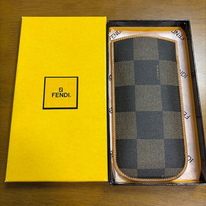 FENDI Pequin Zucca Eyeglass Case Glasses Pouch Brown Canvas Leather Made Italy