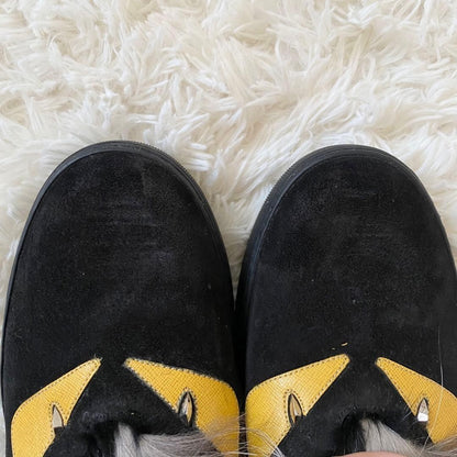 Fendi Monster Bug Eyes Black Yellow Eyes Sneakers Slip-On Size 6 Men Used