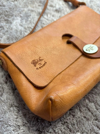 IL BISONTE Concho Button 2way Leather Shoulder Bag Used Camel Color Italy