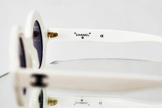Chanel Auth Sunglasses Round Tortoise Frame White Black Plastic Womens Rare
