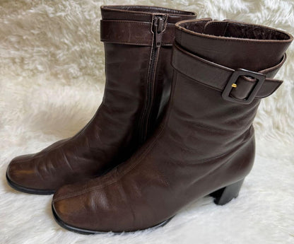 Yves Saint Laurent Brow Leather Side Zipp Short Boots Women Size 35.5 US 5.5
