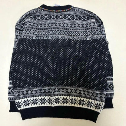 Dale of Norway Nordic Fair Isle Wool Sweater Metal Button Black White Men's L