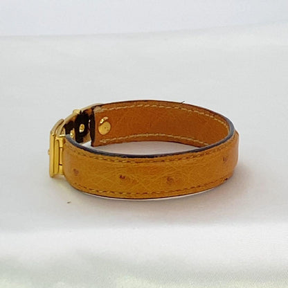 GUCCI Belt Motif Brown Leather Gold Hardware Bangle Bracelet L 16.5cm 6.5 in