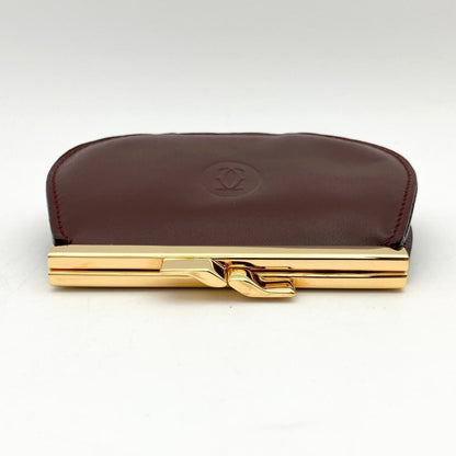 Cartier Must Line Coin Purse Gamaguchi Bordeaux Leather Gold HW 3.9x3.5in.