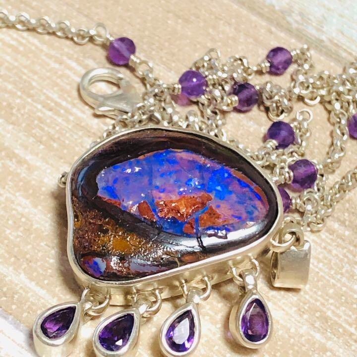 Stephen Dweck Amethyst Chain Opal Sterling Silver Necklace Length 51cm 20" Used