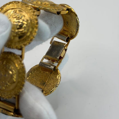 Authentic Gianni Versace Coin Medusa Gold Tone Bracelet Bangle 6 Link L18 cm 7in