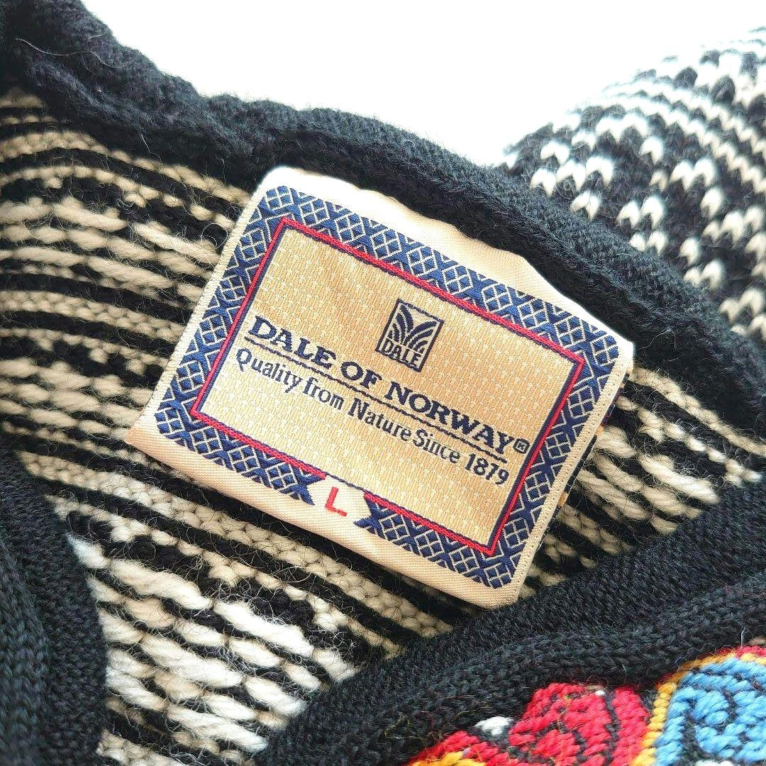DALE OF NORWAY Nordic Sweater Men's Wool Knit Pullover Black White L Metal Clasp