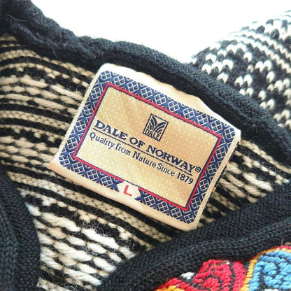 DALE OF NORWAY Nordic Sweater Men's Wool Knit Pullover Black White L Metal Clasp
