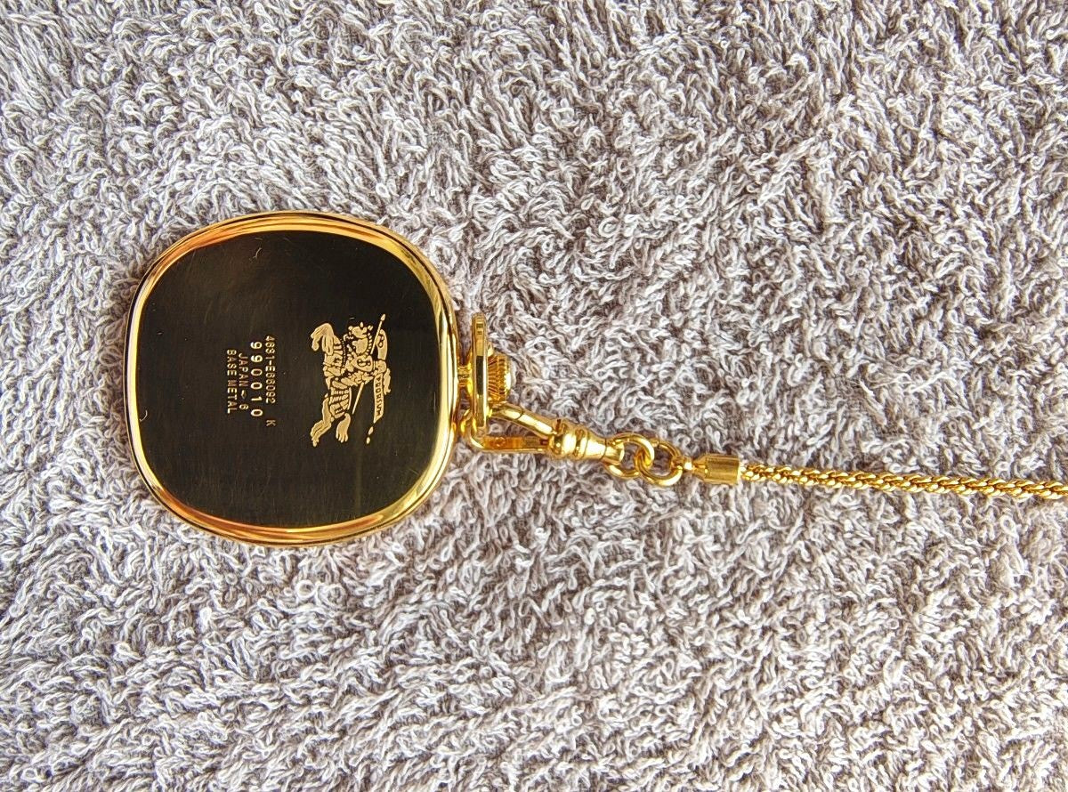 Burberry's Vintage Pocket Watch Gold Quartz Horse Logo Chain 3.8cm 1.5" Japan