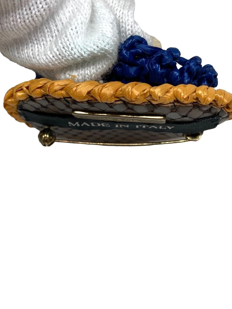 PRADA Flower Raffia Brooch Pin Blue Multicolor Woven Accessory Italy Excellent