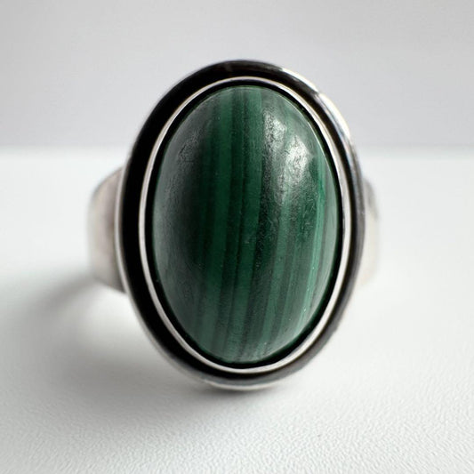 VINTAGE Georg Jensen # 46B Strling Silver Malachite Ring Size 51.5 US 5.75 Rare