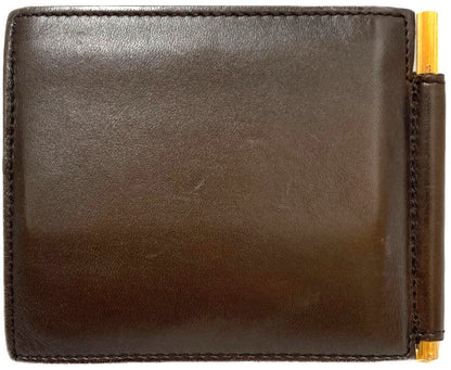 TOM FORD Y0231T Money Clip Bifold Wallet Brown Leather Made in Italy Authentic