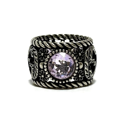 GUCCI Silver 925 Interlocking G Flower Light Purple Crystal Stone Ring US 6.25