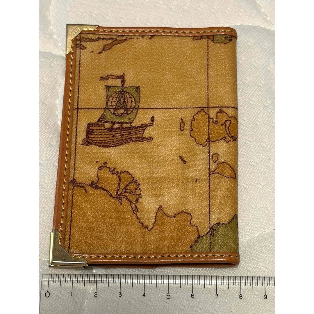 Prima Classe Alviero Martini Notebook Cover Case Geo Map Print Leather Italy
