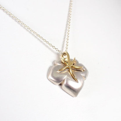Tiffany & Co Sterling Silver 925 Yellow Gold 18k Nature Leaf Necklace L 42.5cm
