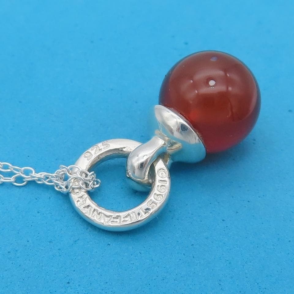 Excellent Tiffany & Co Sterling Silver 925 Red Carnelian Ball Charm Pendant Top