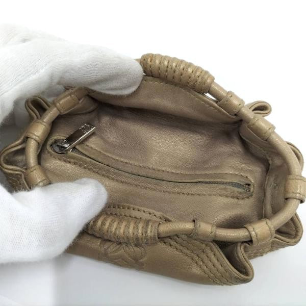 LOEWE Nappa Aire Coin Purse Pouch Beige Leather Braided Handle Bag Used