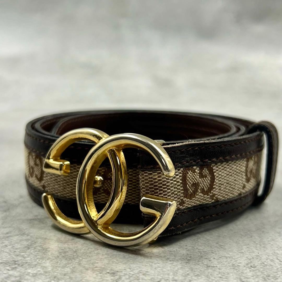 Gucci Interlocking G Gold Tone Buckle GG Canvas Leather Belt Size 75 30 L 89cm