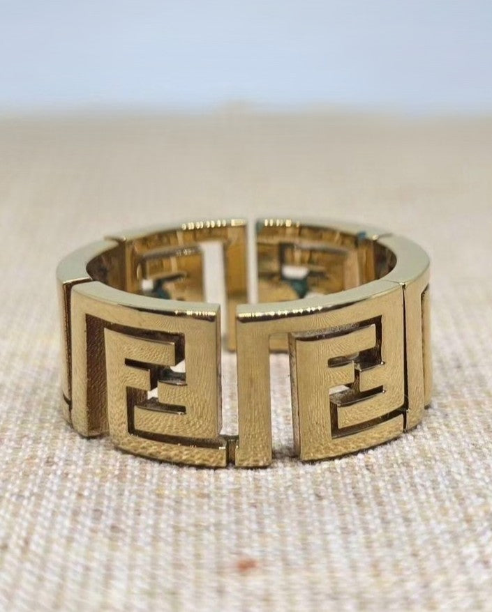 FENDI×VERSACE FENDACE Gold Tone Ring Size 9.5 Extremely Rare Discontinued Item