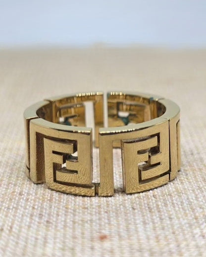 FENDI×VERSACE FENDACE Gold Tone Ring Size 9.5 Extremely Rare Discontinued Item