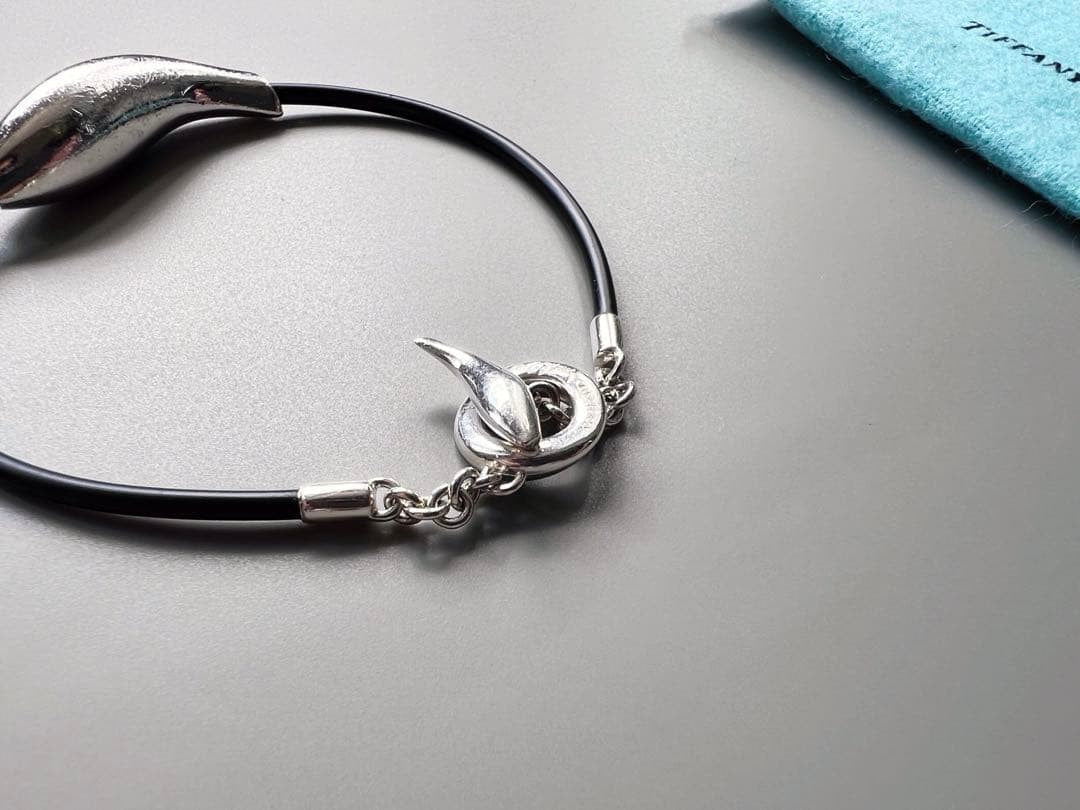 Tiffany & Co Sterling Silver & Rubber Frank Gehry Fish Bracelet Toggle Excellent