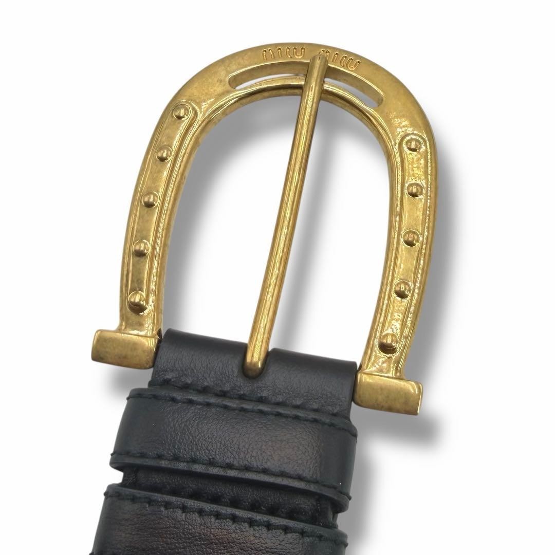 MIUMIU Horseshoe Logo Leather Belt Black Current Model