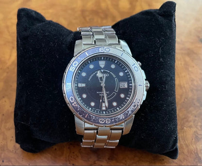 Seiko Kinetic 5M62 0BP0 Blue Dial Date Watch Men 100m Secondary Battery Replaced