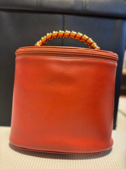 Authentic LOEWE Velazquez Vanity Makeup Pouch Orange Leather Vintage Limited