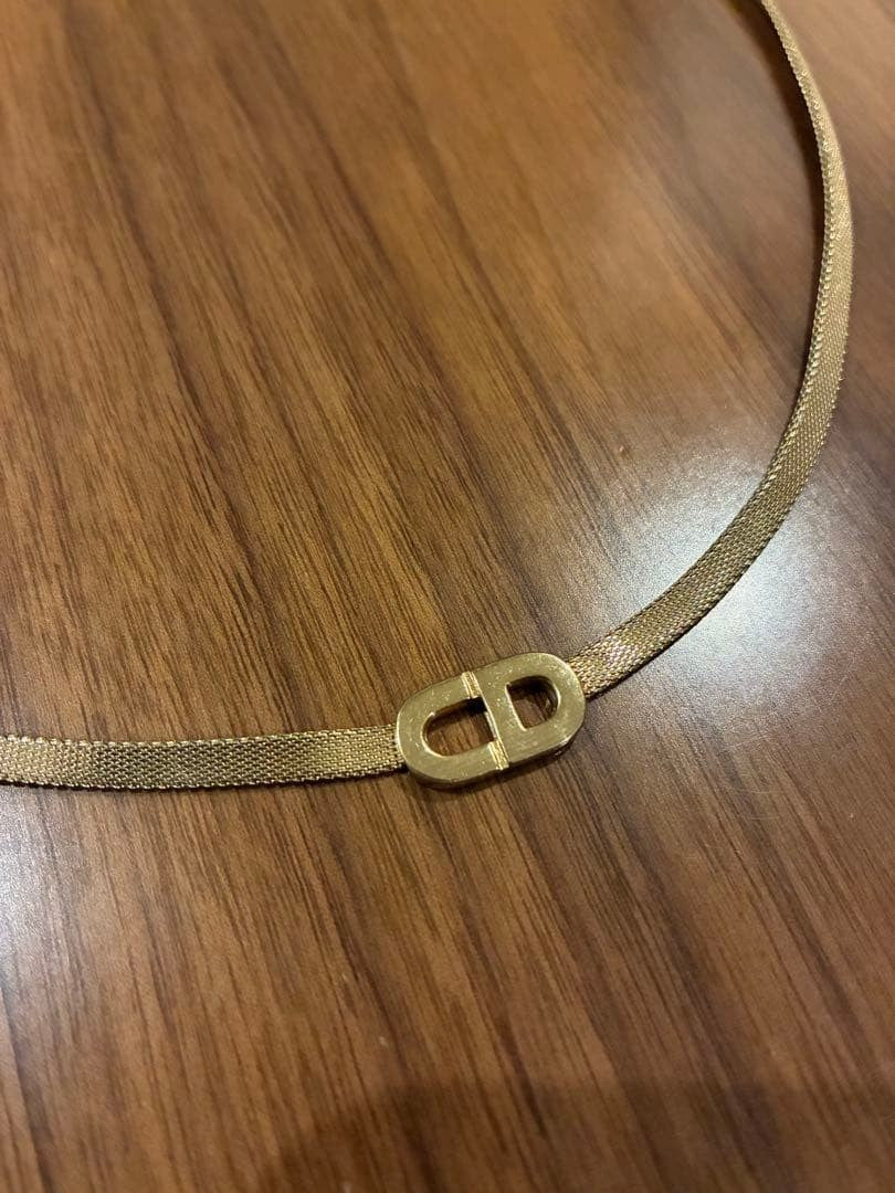 Christian Dior Gold Plated CD Logo Choker Necklace Mesh Chain L 15.3in